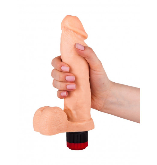 Гелевый виброфаллос с мошонкой - 19 см.