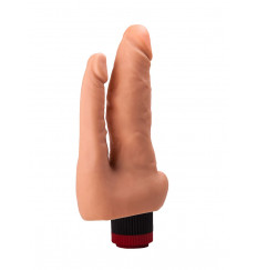 Двойной гелевый вибратор телесного цвета - 17 см.