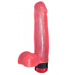 Гелевый вибратор в виде розового фаллоса с мошонкой - 16,5 см.