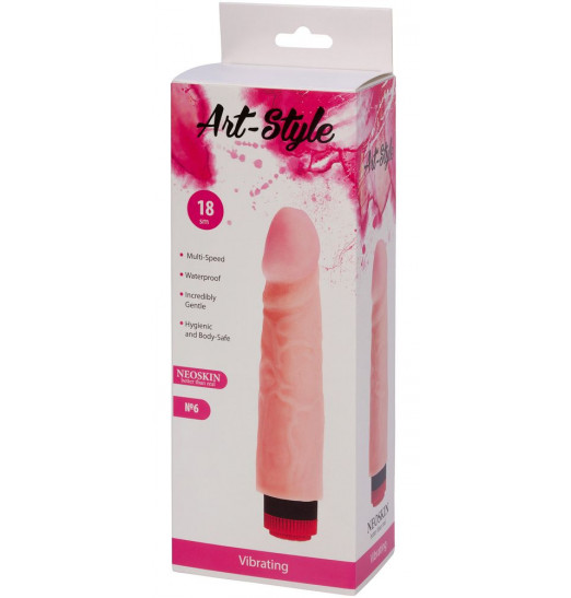 Телесный вибратор ART-Style №6 с реалистичным рельефом - 20 см.