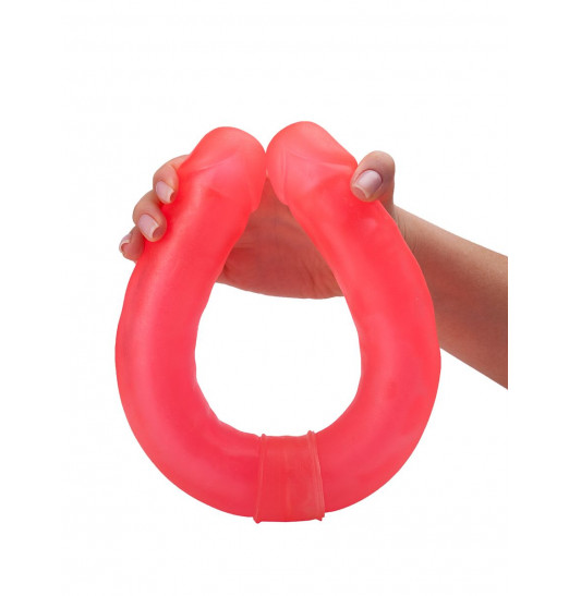 Розовый двусторонний гелевый фаллоимитатор - 44 см.