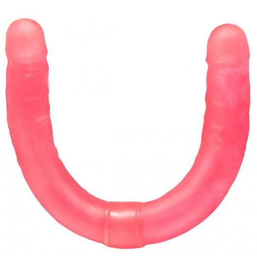 Розовый двусторонний гелевый фаллоимитатор - 44 см.