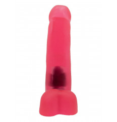 Нежно-розовая гелевая насадка в форме фаллоса с мошонкой - 17,5 см.