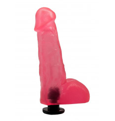 Розовая гелевая насадка с мошонкой для страпона - 17 см.
