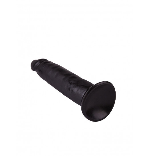 Рельефный чёрный фаллоимитатор на присоске - 16,5 см.
