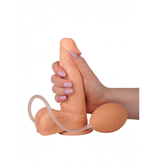 Фаллоимитатор-реалистик с грушей для имитации эякуляции - 16,5 см.