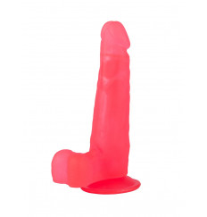 Розовый фаллоимитатор с удлинённой мошонкой - 16,5 см.