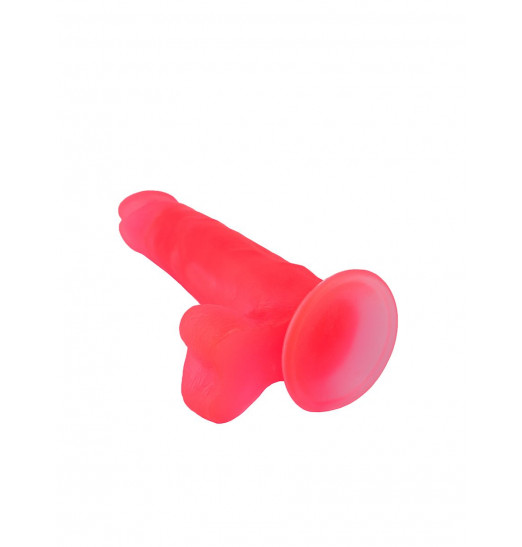 Розовый фаллоимитатор с удлинённой мошонкой - 16,5 см.