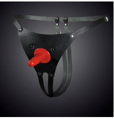 Чёрные кожаные универсальные трусики со штырьком для насадок