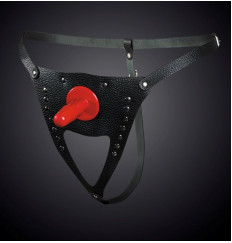 Черные кожаные универсальные трусики со штырьком для насадок и вырезом