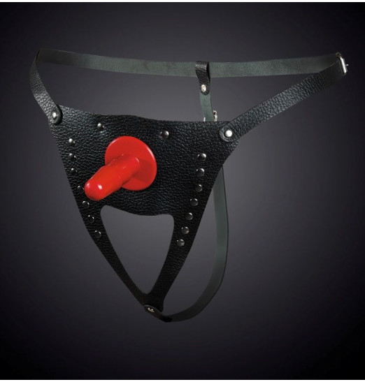 Черные кожаные универсальные трусики со штырьком для насадок и вырезом