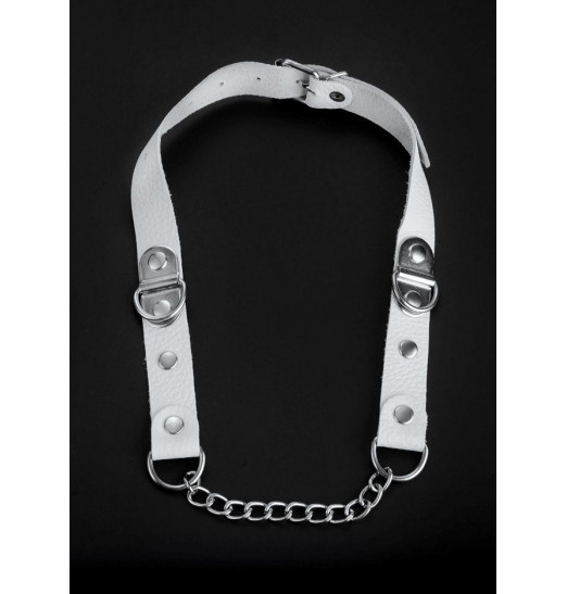 Белый кожаный кляп с цепью