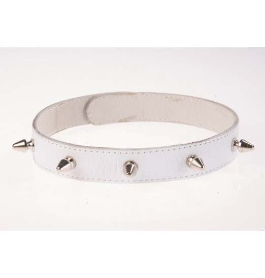 Кожаный белый ошейник на кнопках