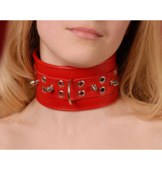 Широкий красный кожаный ошейник с шипами Широкий красный кожаный ошейник с шипами