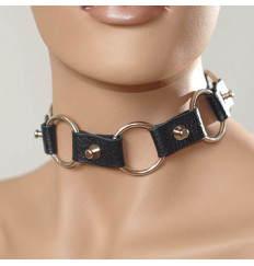 Чёрный кожаный ошейник с кольцами