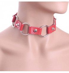 Красный ошейник из кожи с кольцами Красный ошейник из кожи с кольцами