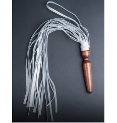 Белая кожаная плеть  Комета  с рукоятью в виде анальной пробки - 60 см.