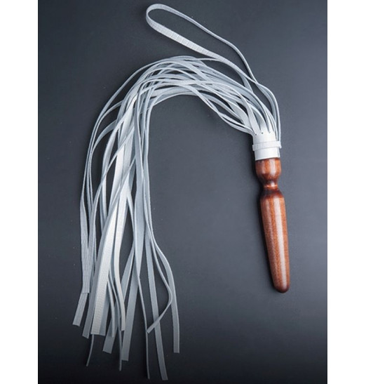 Белая кожаная плеть  Комета  с рукоятью в виде анальной пробки - 60 см.