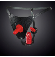 Кожаные черные трусики со штырьком для насадок Кожаные черные трусики со штырьком для насадок