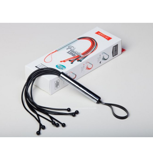 Чёрная мини-плеть с шариками на кончиках - 35 см.