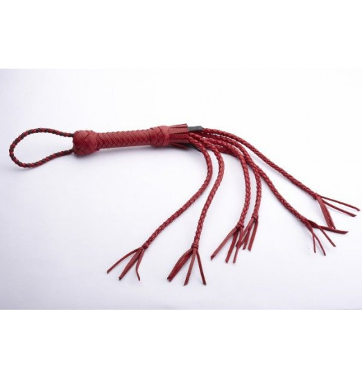 Красная кожаная плеть с хлопушками на кончиках Красная кожаная плеть с хлопушками на кончиках