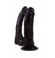 Двойной чёрный фаллоимитатор на присоске - 15 см.