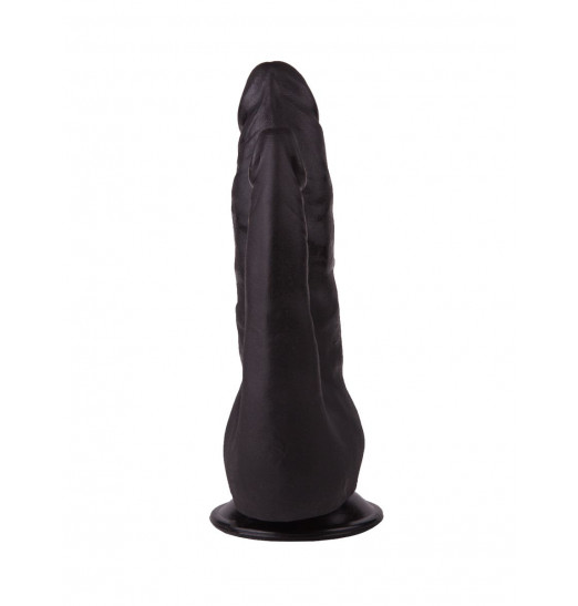 Двойной фаллоимитатор чёрного цвета на присоске - 17 см. Двойной фаллоимитатор чёрного цвета на присоске - 17 см.