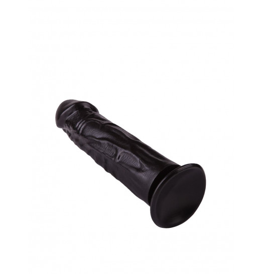 Упругий чёрный фаллоимитатор на подошве-присоске - 18,8 см.