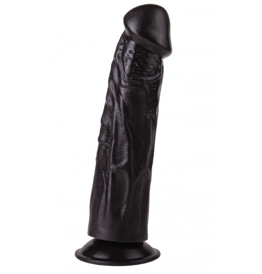 Упругий чёрный фаллоимитатор на подошве-присоске - 18,8 см.