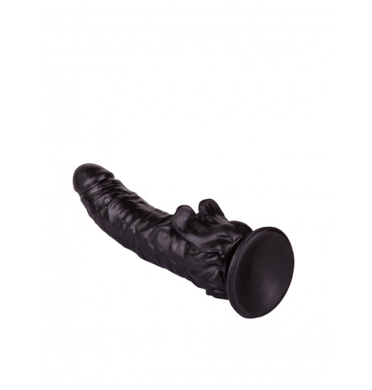 Чёрный фаллоимитатор с клиторальными лепестками - 18,5 см.