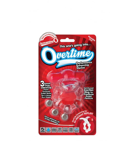 Виброкольцо с язычком и красным виброэлементом Overtime