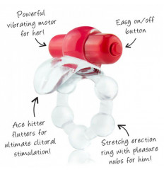 Виброкольцо с язычком и красным виброэлементом Overtime