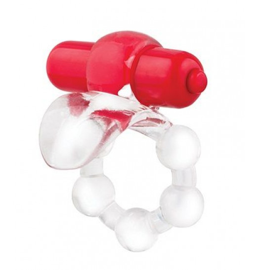 Виброкольцо с язычком и красным виброэлементом Overtime