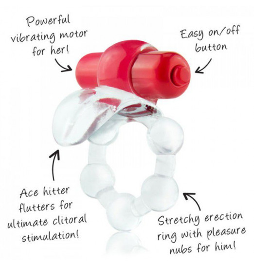 Виброкольцо с язычком и красным виброэлементом Overtime
