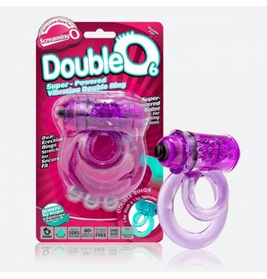 Фиолетовое двойное виброкольцо со стимулятором клитора Doubleo 6