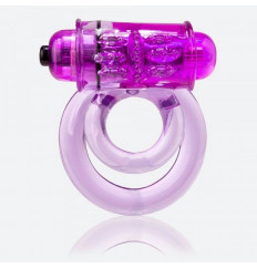 Фиолетовое двойное виброкольцо со стимулятором клитора Doubleo 6