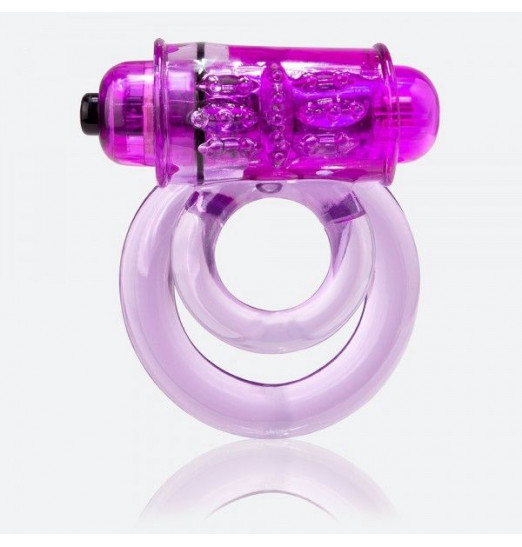 Фиолетовое двойное виброкольцо со стимулятором клитора Doubleo 6