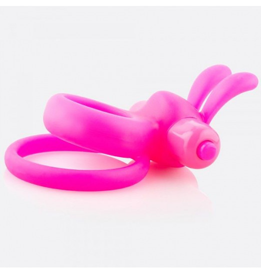 Розовое виброкольцо THE OHARE с подхватом мошонки