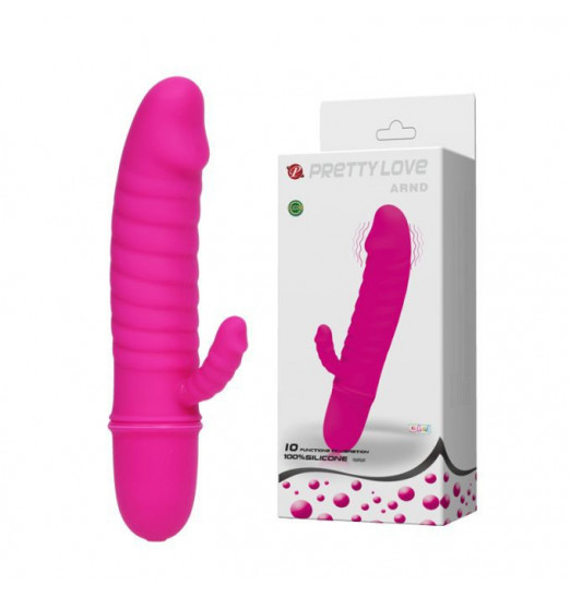 Розовый ребристый мини-вибратор с клиторальным отростком Arnd - 11,5 см. Розовый ребристый мини-вибратор с клиторальным отростком Arnd - 11,5 см.