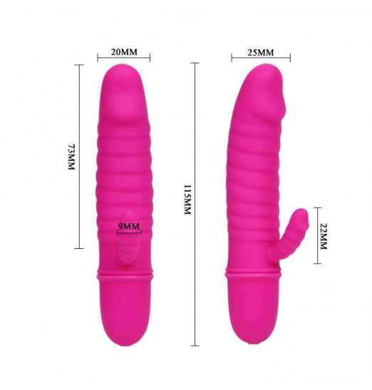 Розовый ребристый мини-вибратор с клиторальным отростком Arnd - 11,5 см. Розовый ребристый мини-вибратор с клиторальным отростком Arnd - 11,5 см.