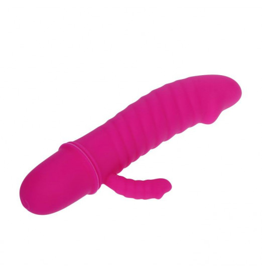 Розовый ребристый мини-вибратор с клиторальным отростком Arnd - 11,5 см. Розовый ребристый мини-вибратор с клиторальным отростком Arnd - 11,5 см.