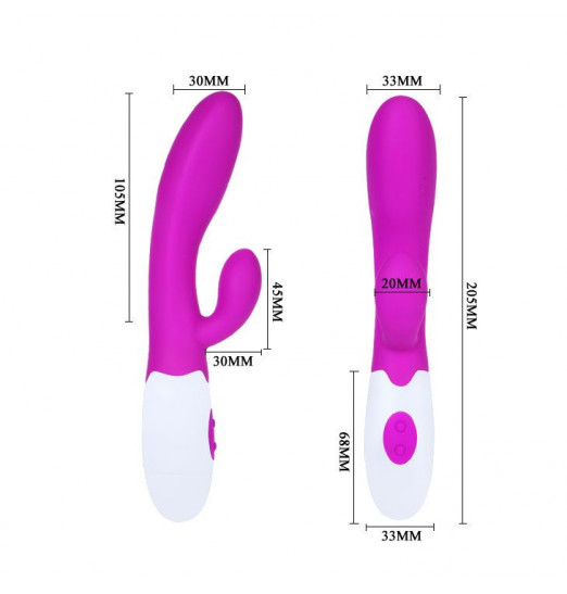 Лиловый вибратор со стимулятором клитора Alvis - 20,5 см.