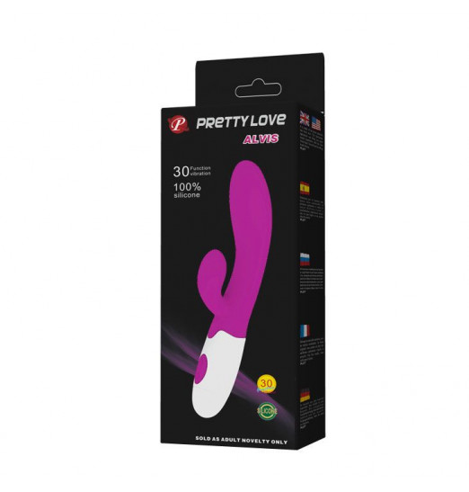 Лиловый вибратор со стимулятором клитора Alvis - 20,5 см.