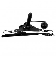 Черный большой страпон с функцией расширения - 15 см.