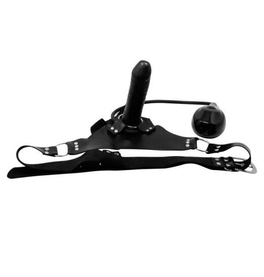 Черный большой страпон с функцией расширения - 15 см.