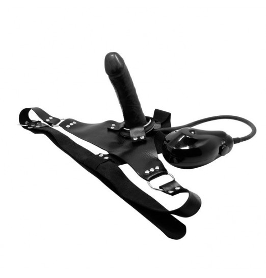 Черный большой страпон с функцией расширения - 15 см.