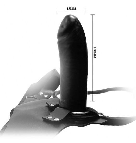 Черный большой страпон с функцией расширения - 15 см.