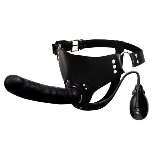 Черный большой страпон с функцией расширения - 15 см.