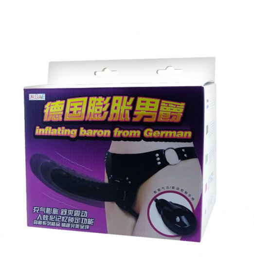 Черный большой страпон с функцией расширения - 15 см.