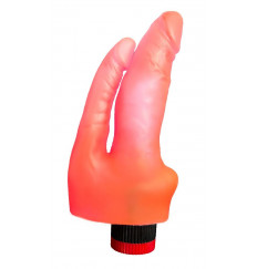 Двойной вибромассажер из розового геля - 17 см.